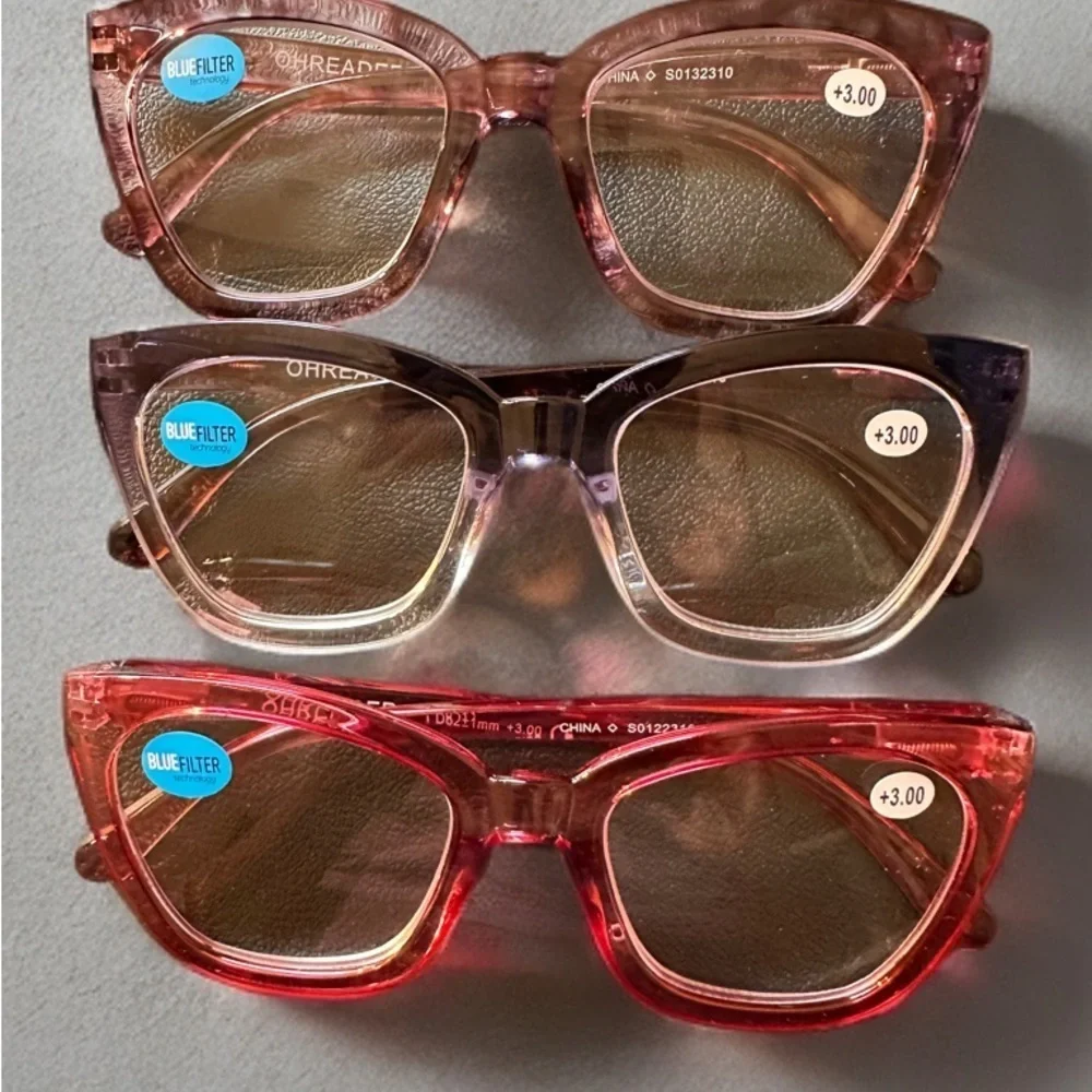NEW 3 PACK BLUE LIGHT FILTER OVERSIZED RETRO READING GLASSES